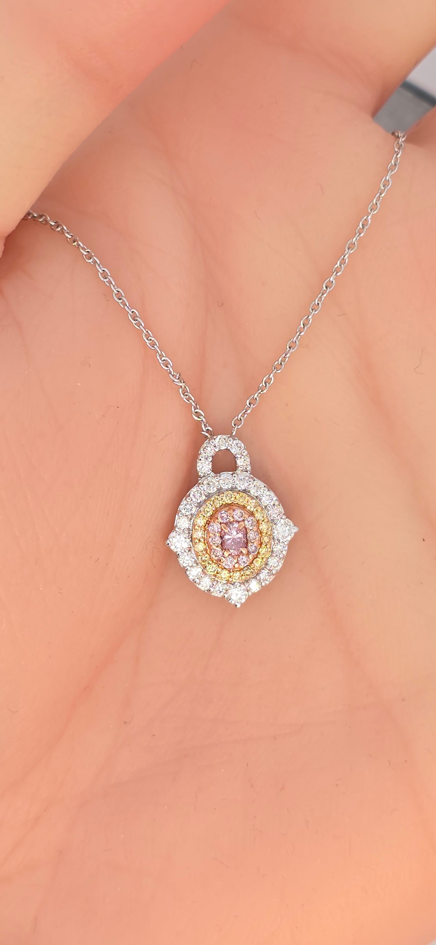 Oval Pink Diamond Halo Pendant