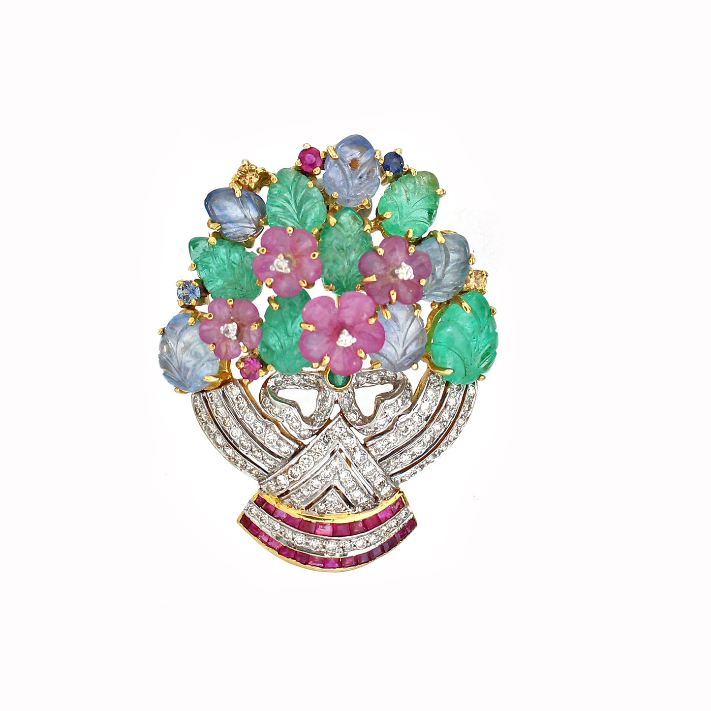 1.47 ct Leaf Mix Color Diamond with White Diamond Brooch in 18K Gold