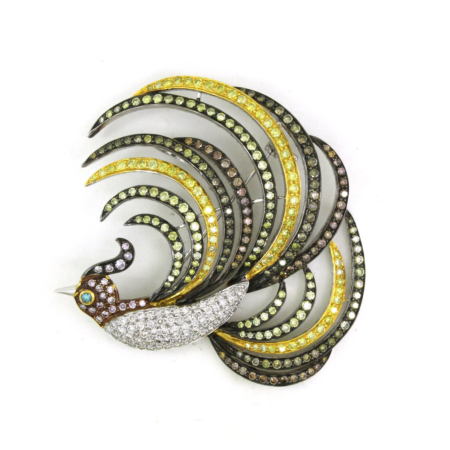 5.86 ct Round Mix Color Diamond Brooch in 18K Gold