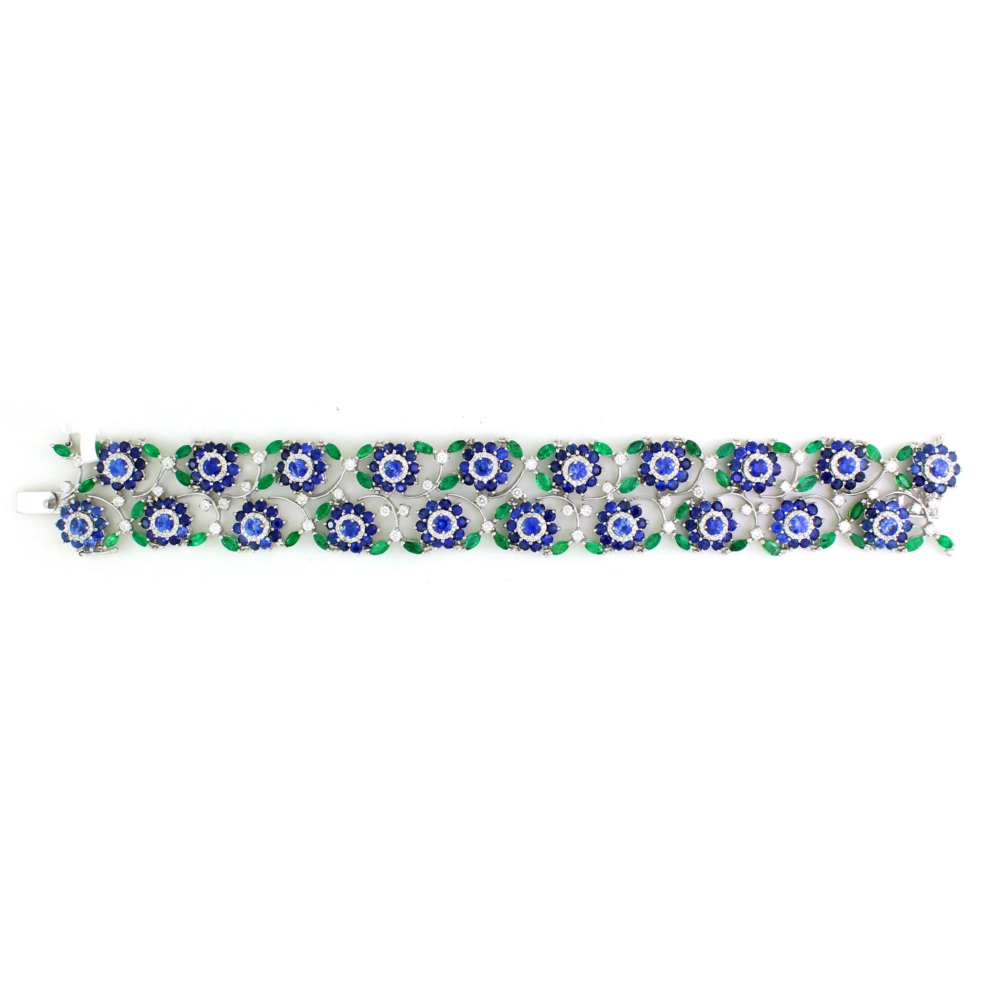 14K White Gold Emerald Sapphire Floral Bracelet