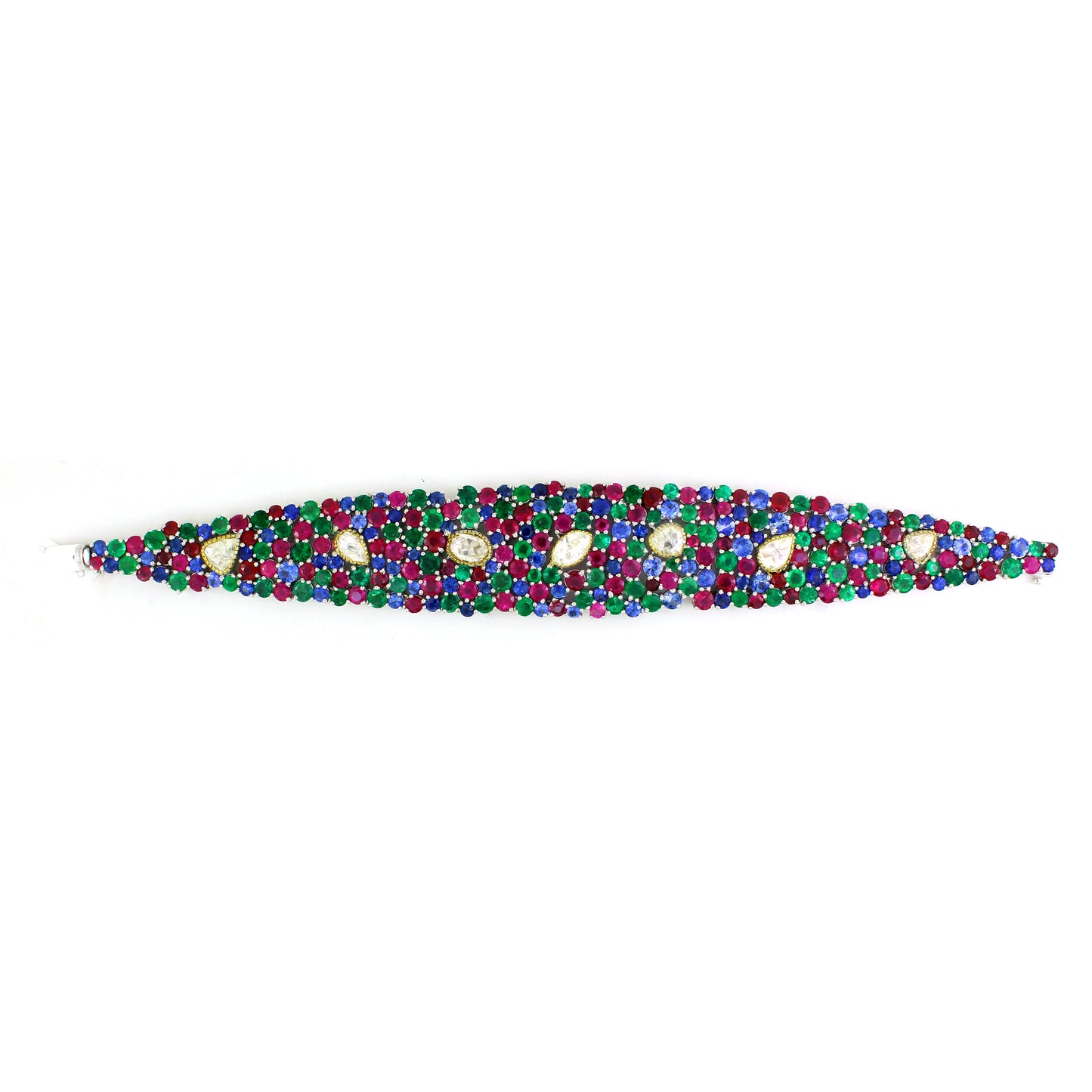 14K Emerald Ruby Sapphire Floral Bracelet