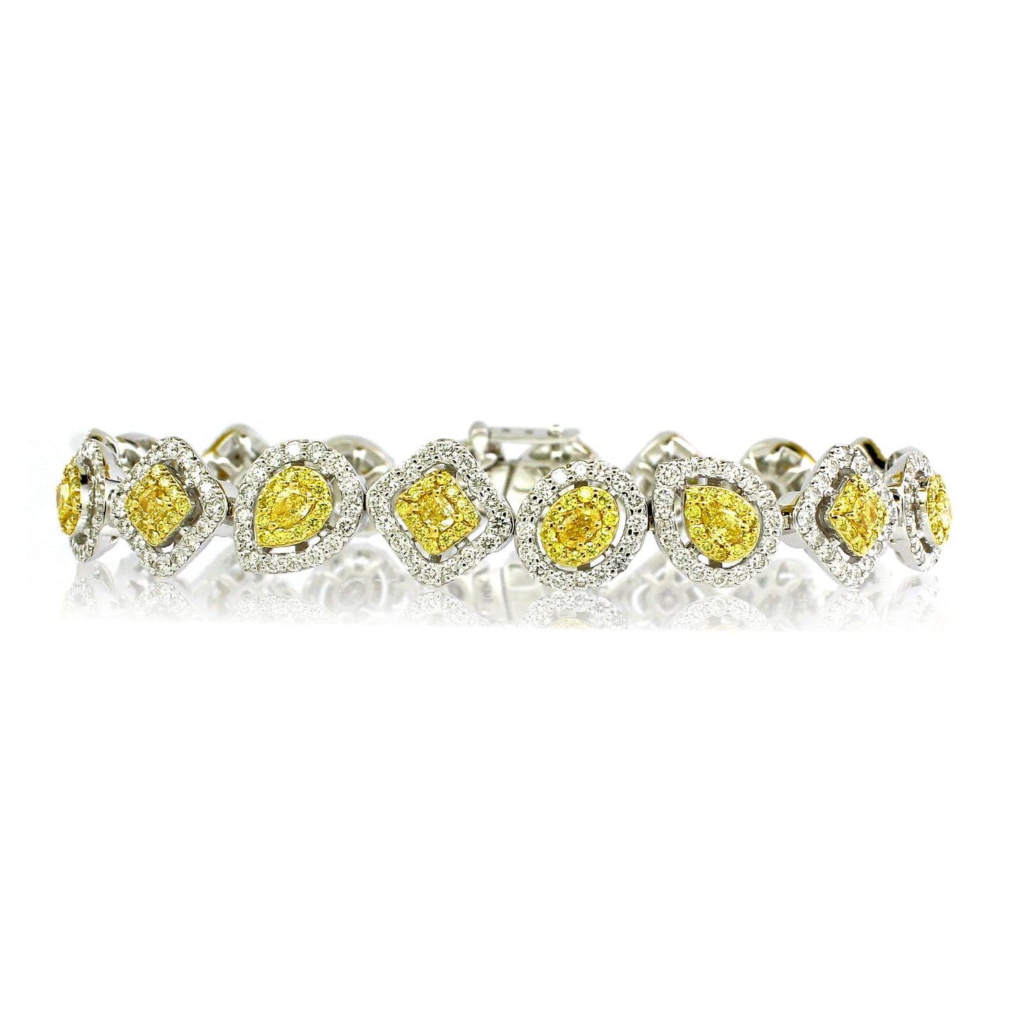 14K White Gold Yellow Gancy Shape Diamond Halo Bracelet