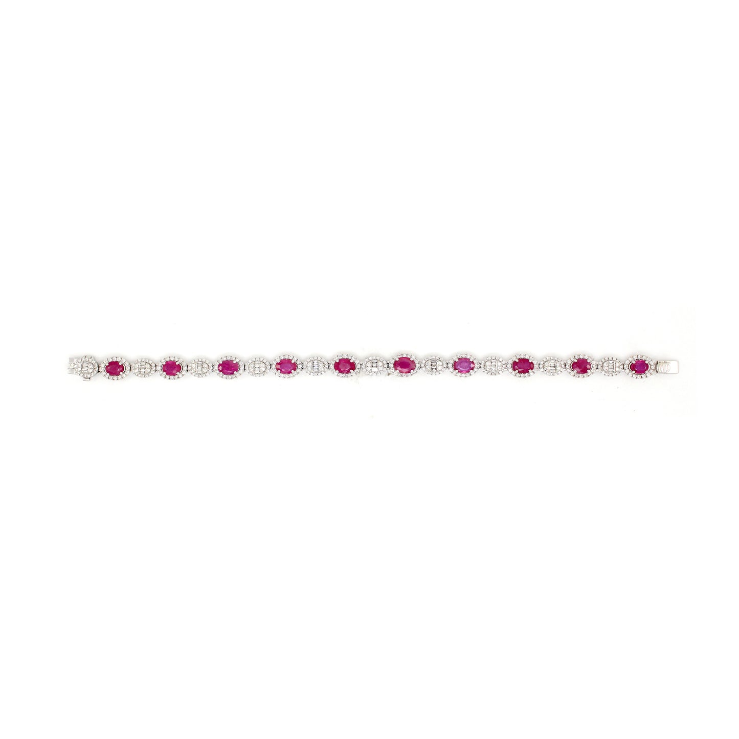 14K White Diamond Oval Ruby Halo Bracelet