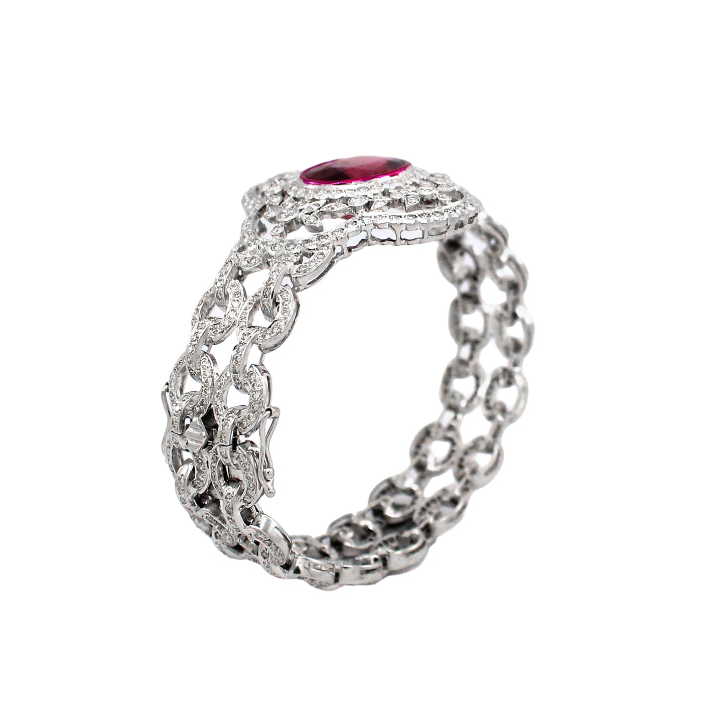 18K White Gold Oval Tourmaline Halo Bracelet