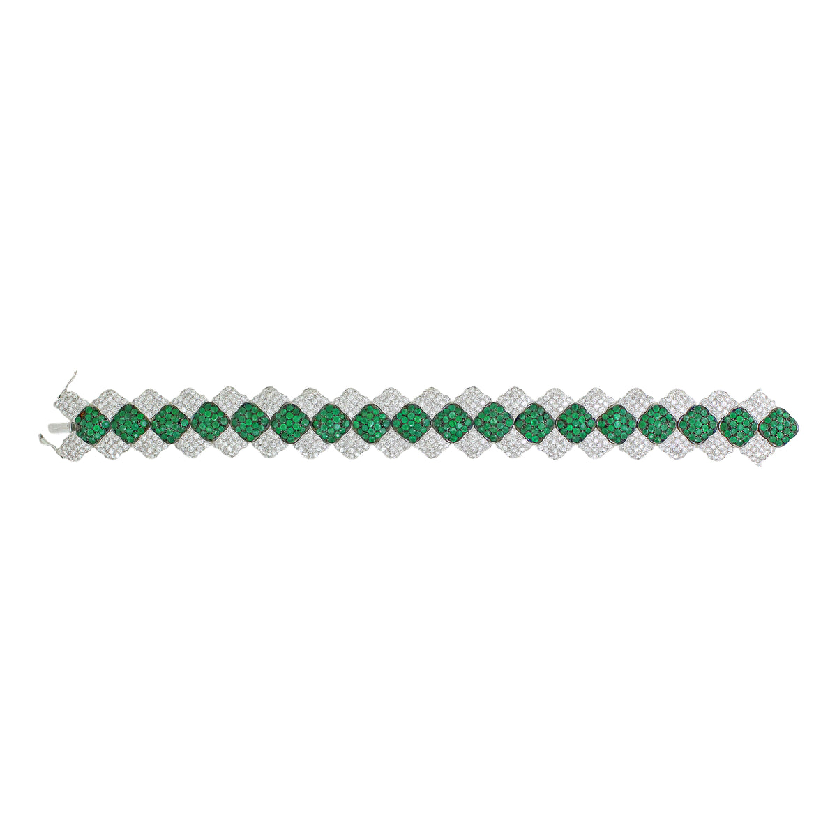18K White Gold Emerald and Diamond Pave Bracelet