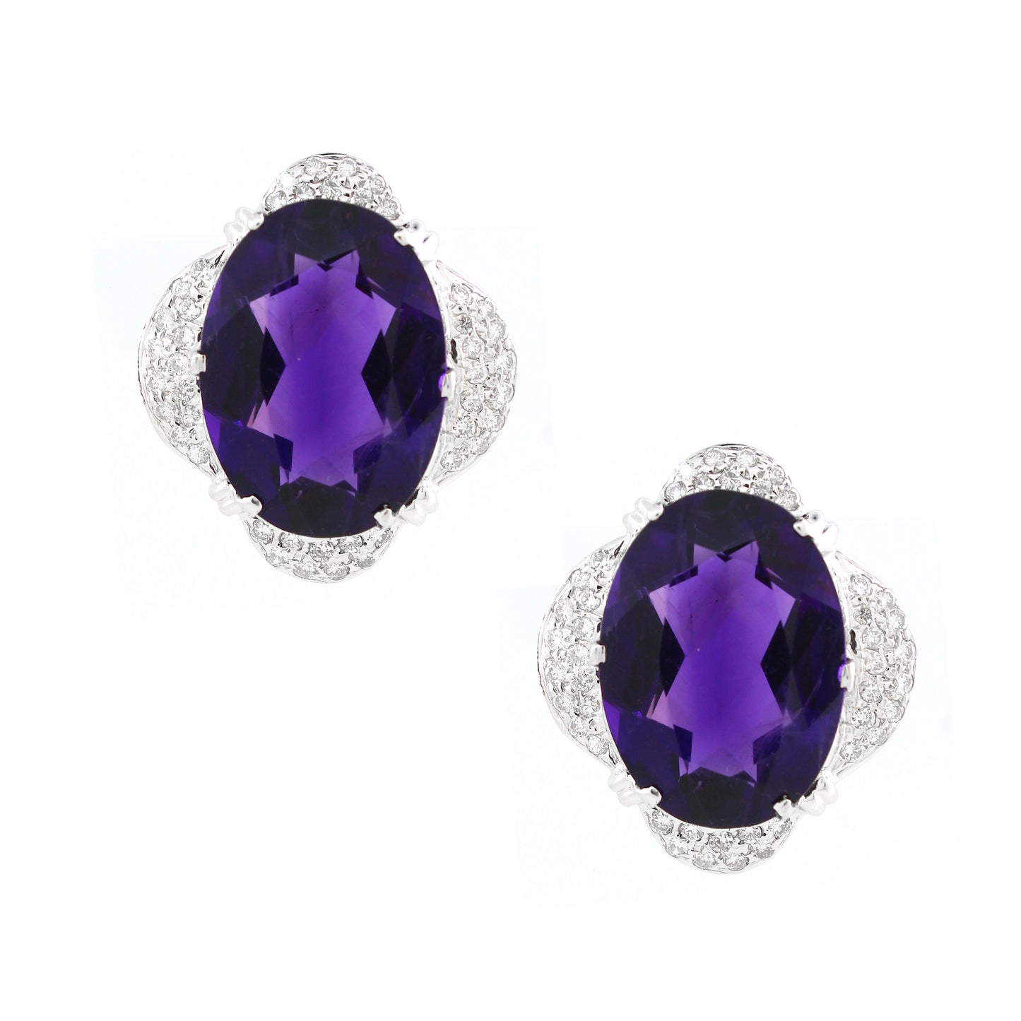 0.7 ct Oval Amethyst with White Diamond Earrings in 18K Gold