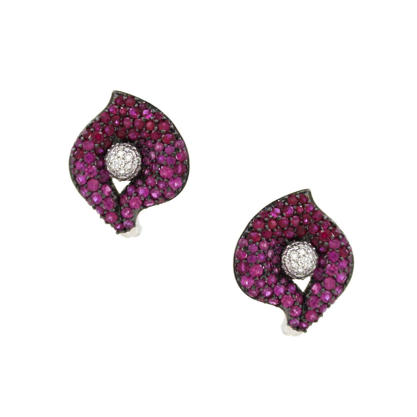 0.32 ct Round Diamond with Round Ruby Earrings in 18K Gold