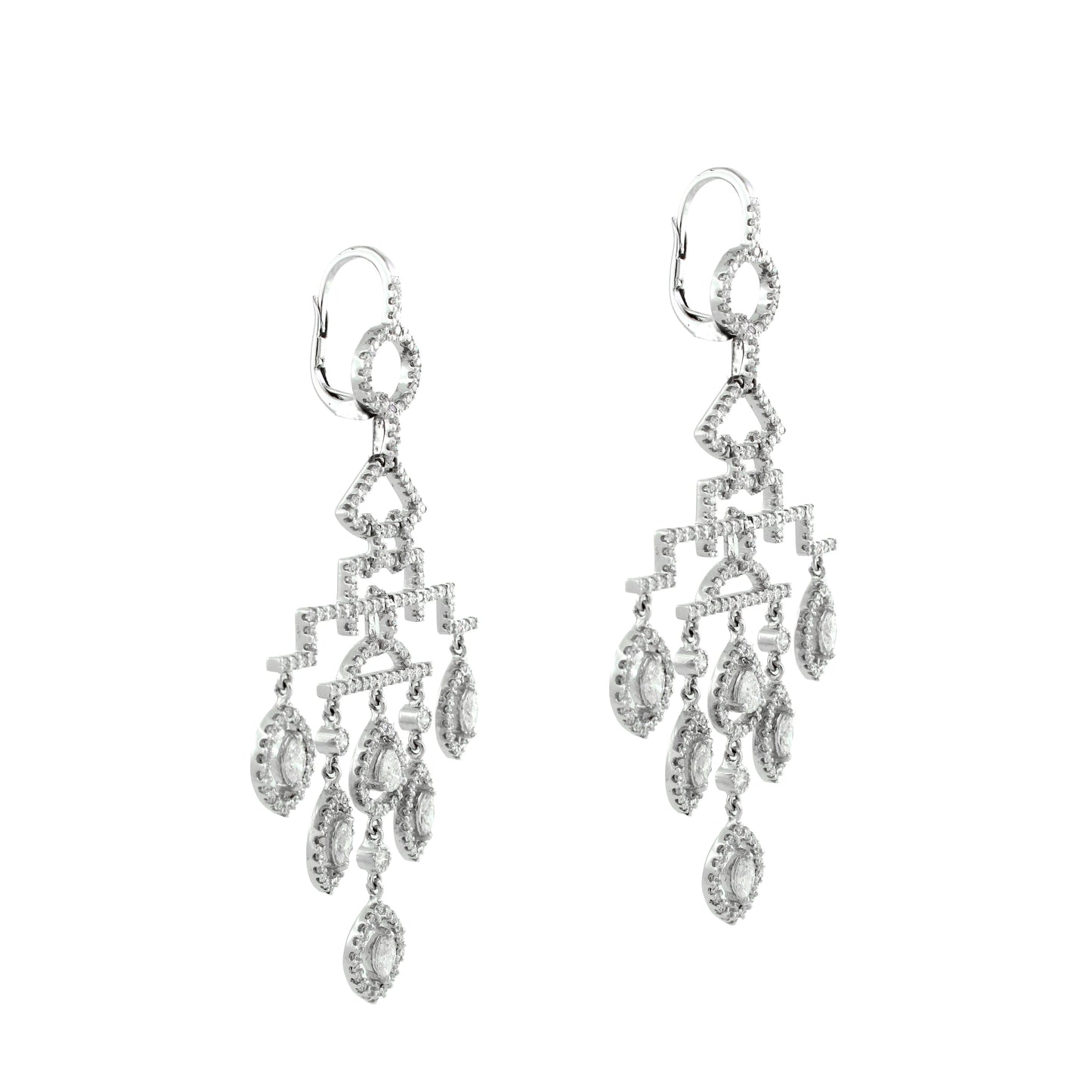 4.29 ct Pear White Diamond with Marquise and white diamonds Earrings in 18K Gold