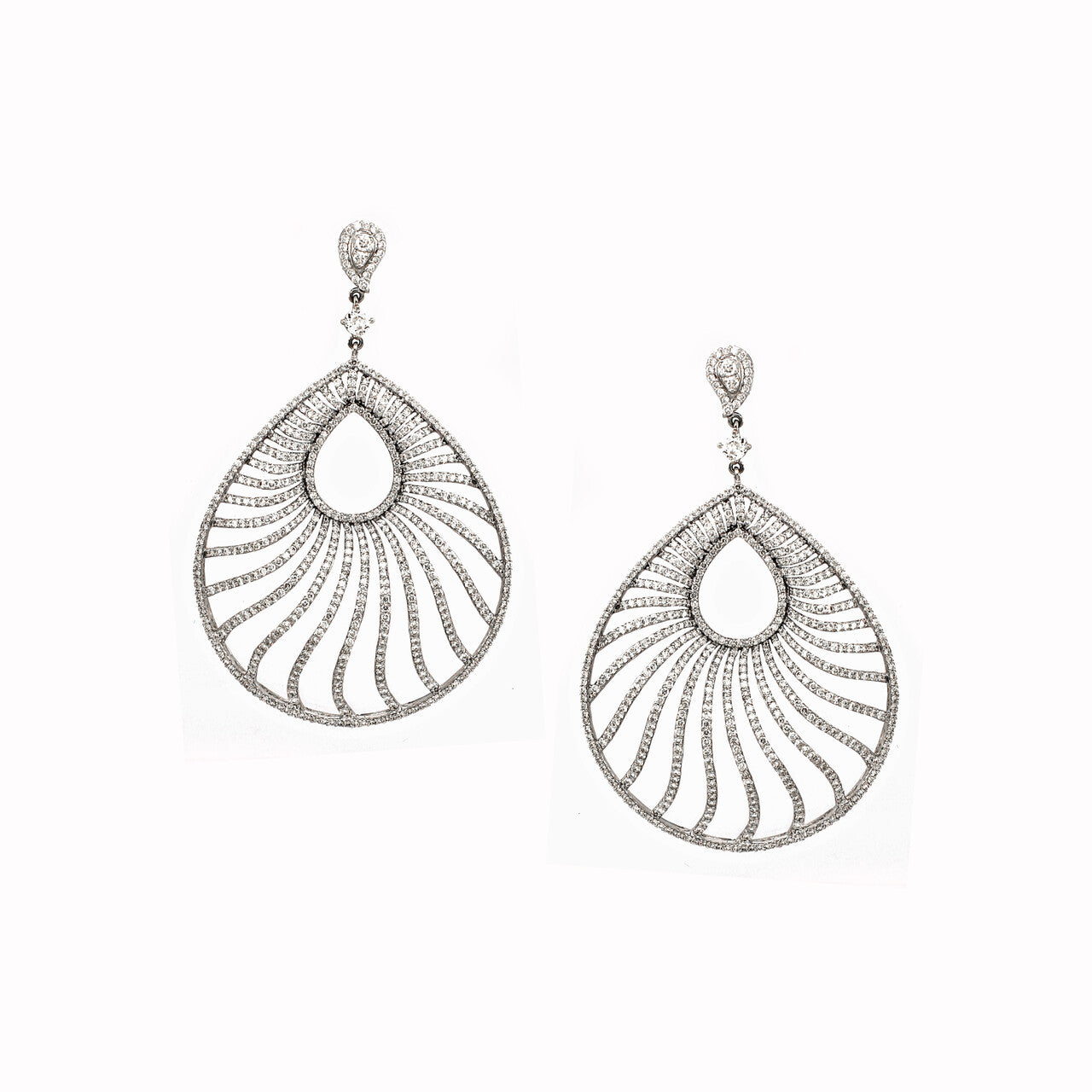 18K Gold White Diamond Modern Earrings with Center Diamond