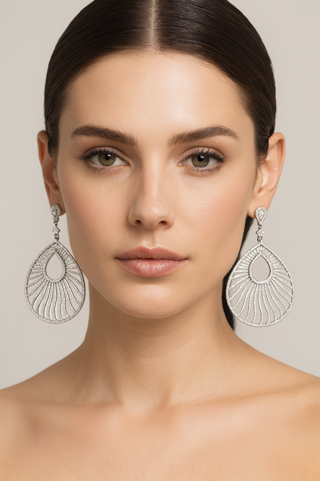 18K Gold White Diamond Modern Earrings with Center Diamond