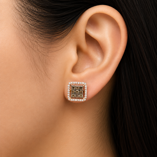 0.55 ct Round Brown and White Diamond Earrings in 10K Gold