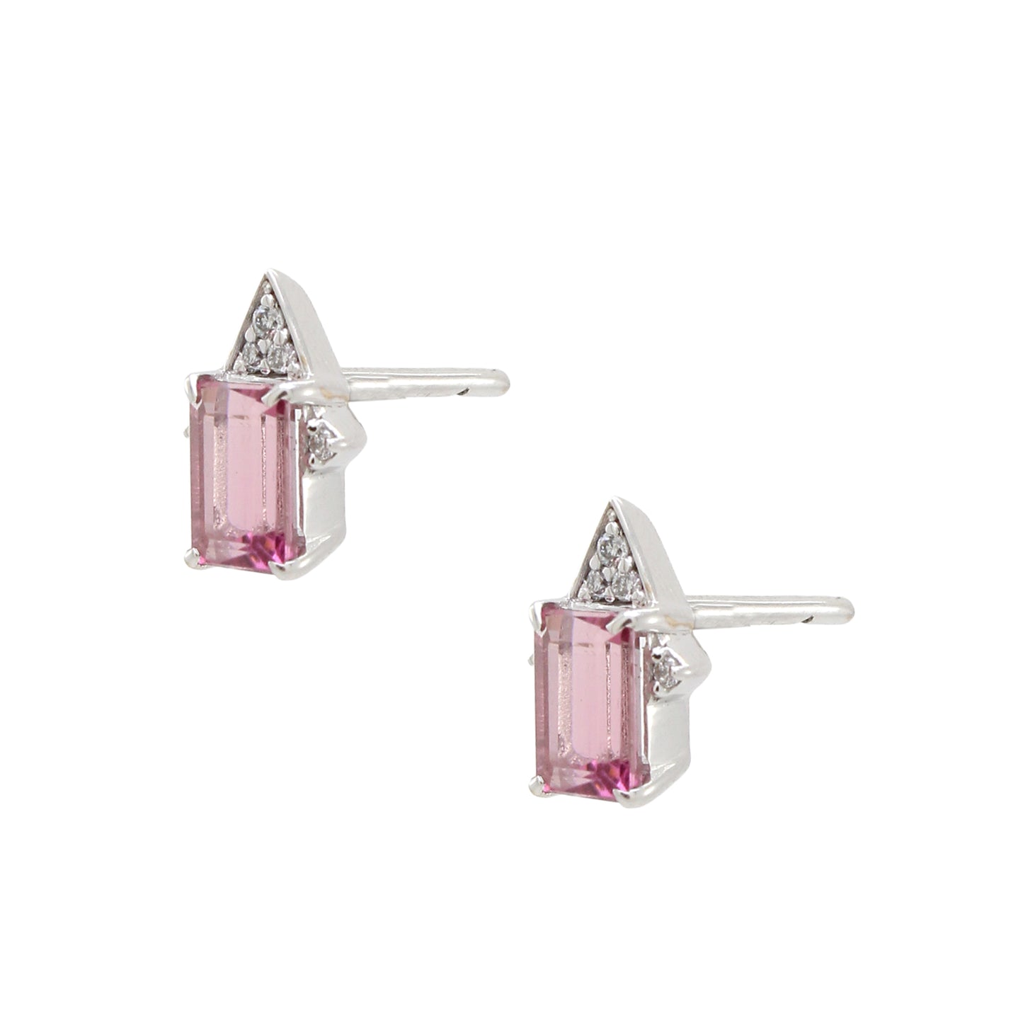 0.10 ct Emerald Cut Tourmaline with White Diamond Earrings in 18K Gold