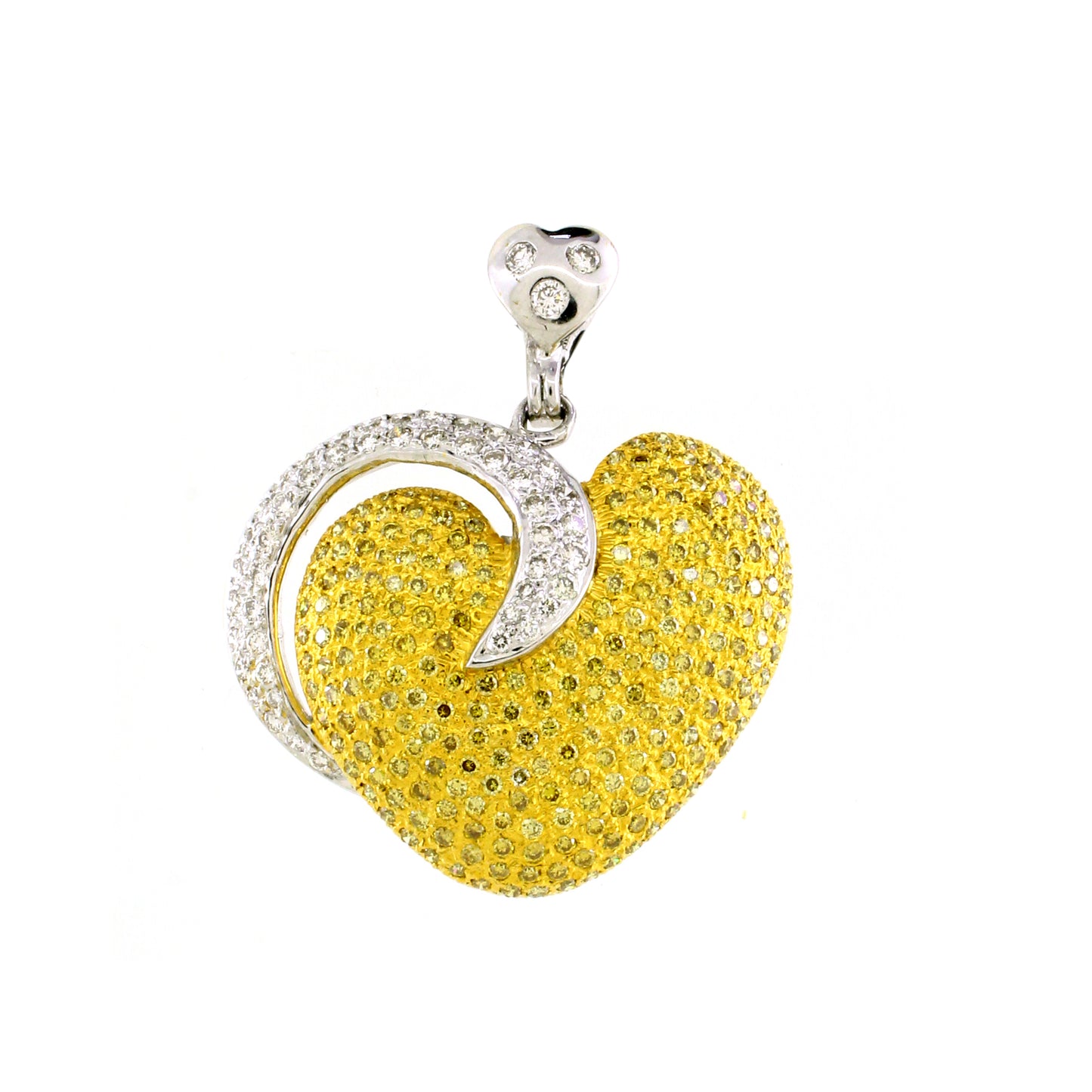 3.22 ct Heart Yellow Diamond with White Diamond Pendant in 18K Gold