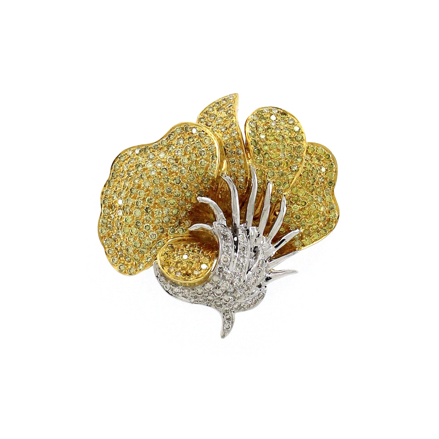 3.24 ct Round Mix Color Diamond Brooch in 18K Gold