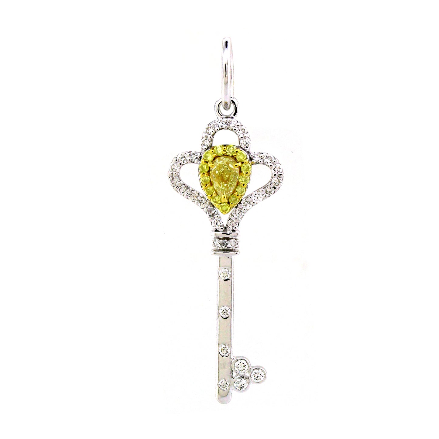 18K White Gold Yellow Diamond Key Pendant Pear 1.90g