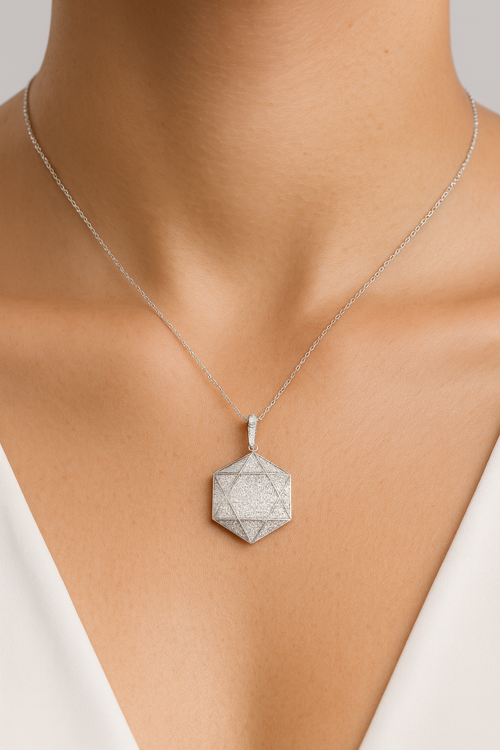 18K Gold White Diamond Modern Pendant Center Diamond