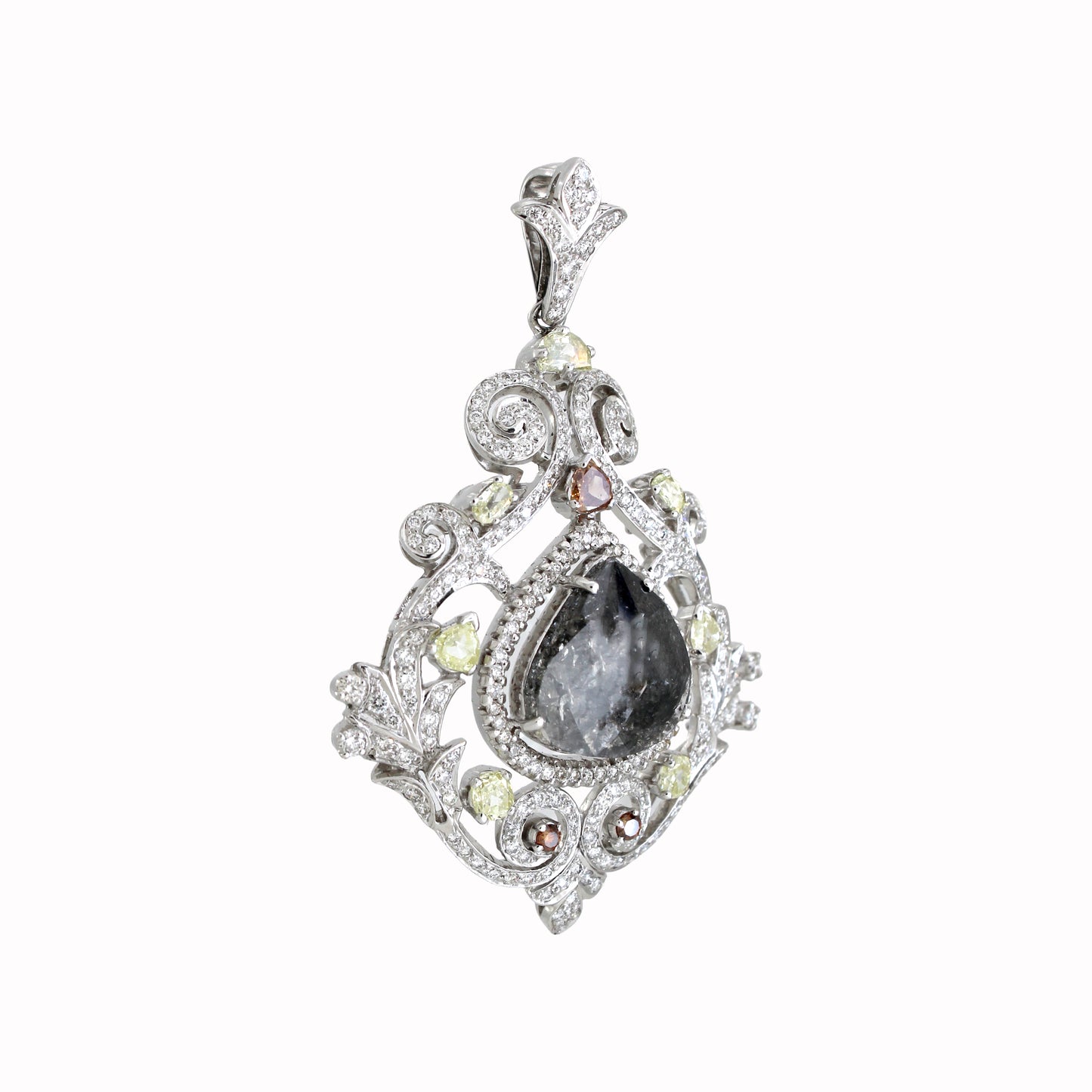 18K Gold Mix Color Diamond Vintage Pendant pear shape 13.12g