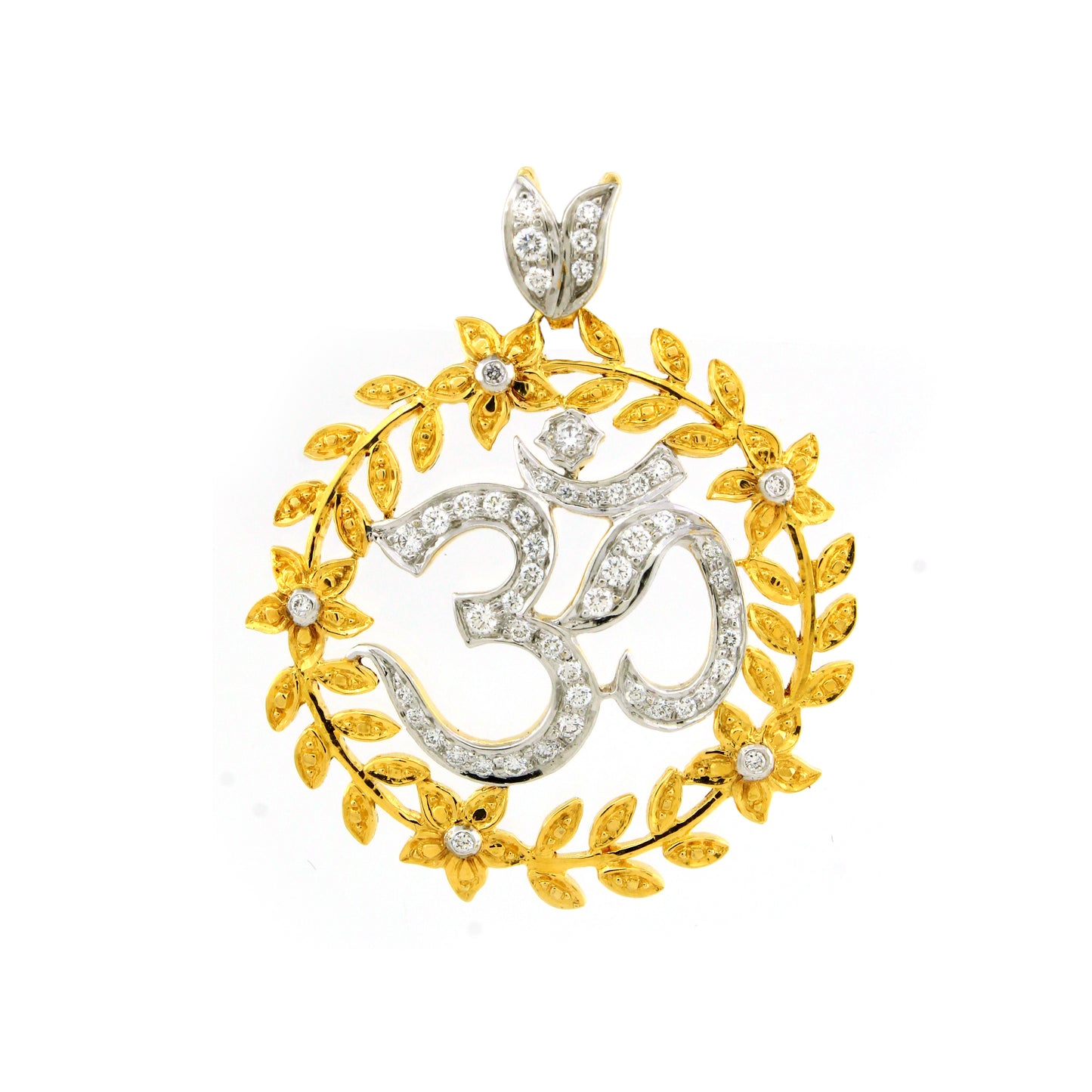 18K Gold White Diamond Floral Pendant round diamonds 5.93g