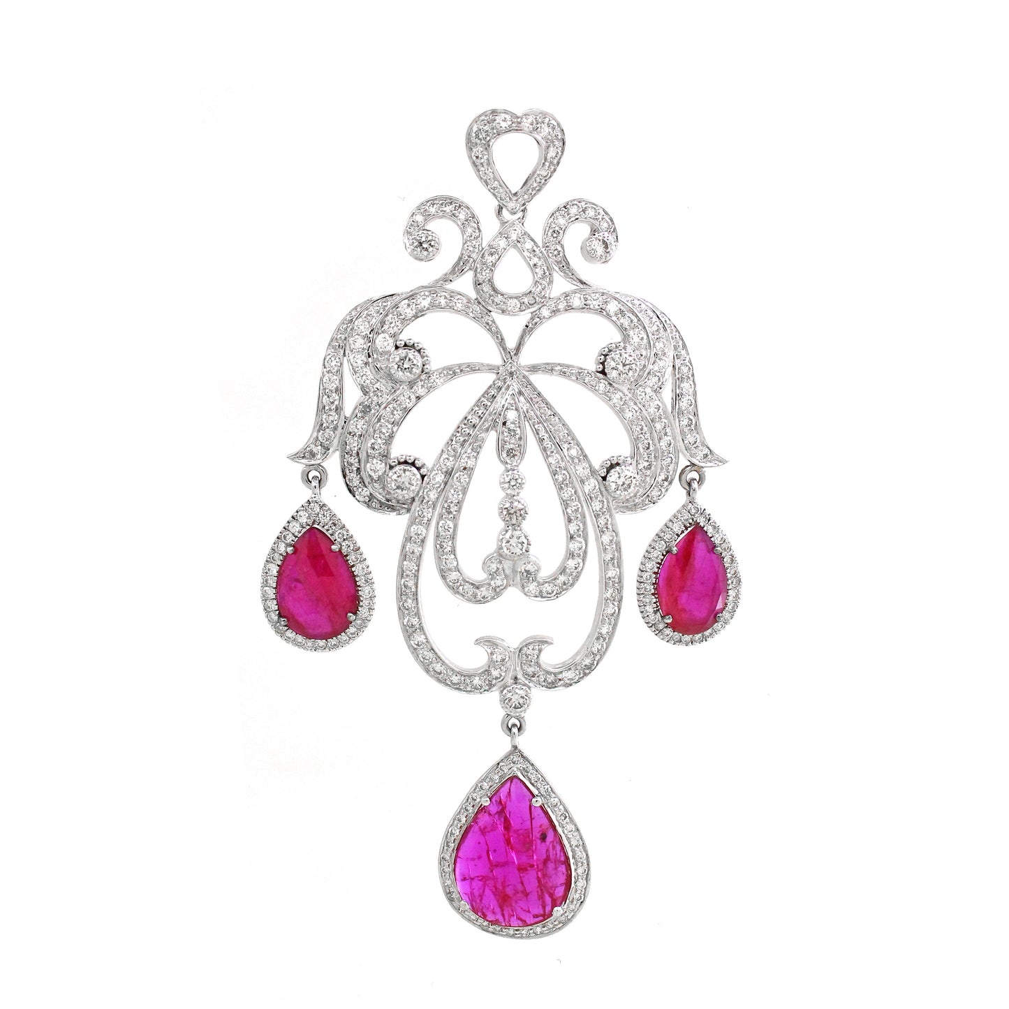 3.53 ct Pear Ruby with White Diamond Pendant in 18K Gold
