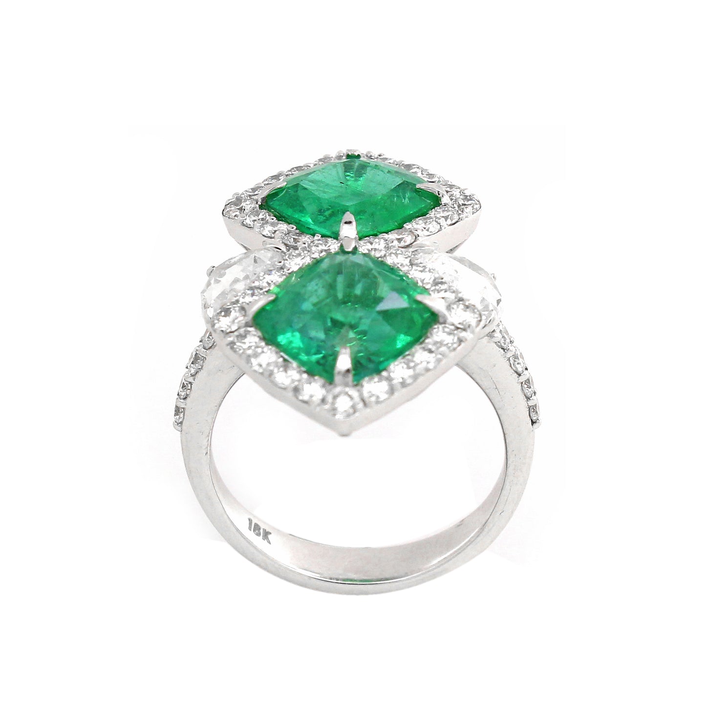 2.18 ct Cushion Emerald with White and Rose Cut Diamond Ring in 18K Gold