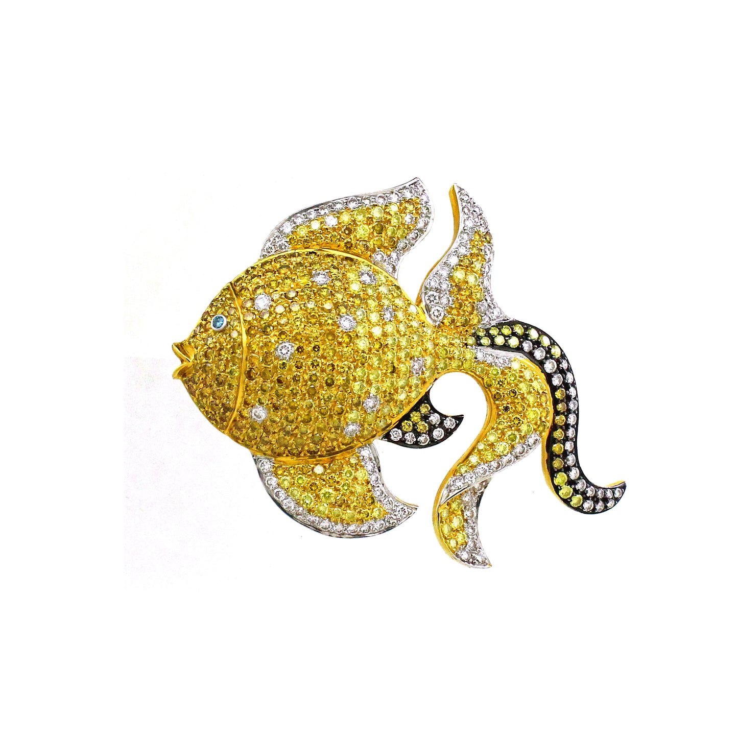 6.05 ct Round Mix Color Diamond Brooch in 18K Gold
