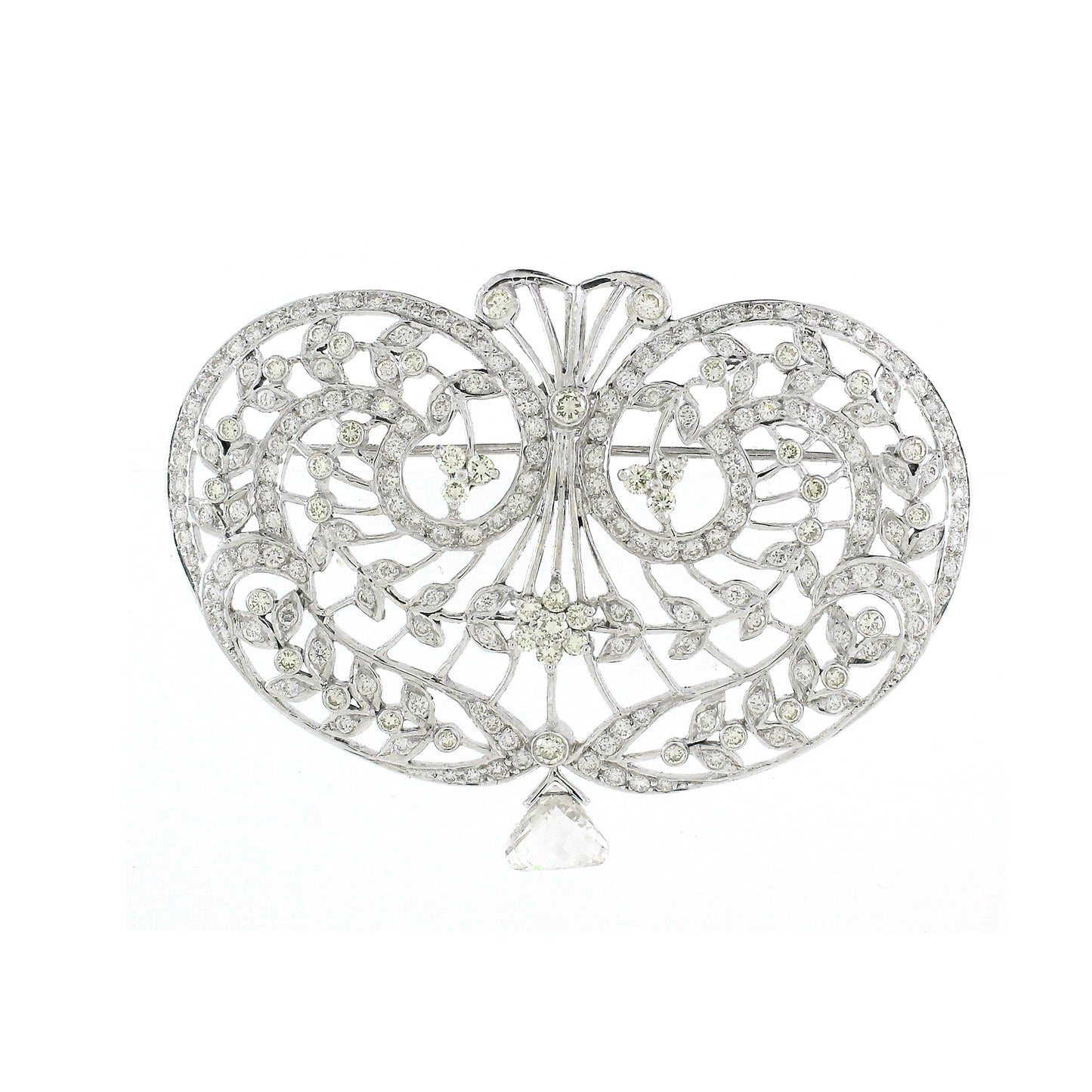 5.11 ct Round White Diamond Brooch in 18K Gold