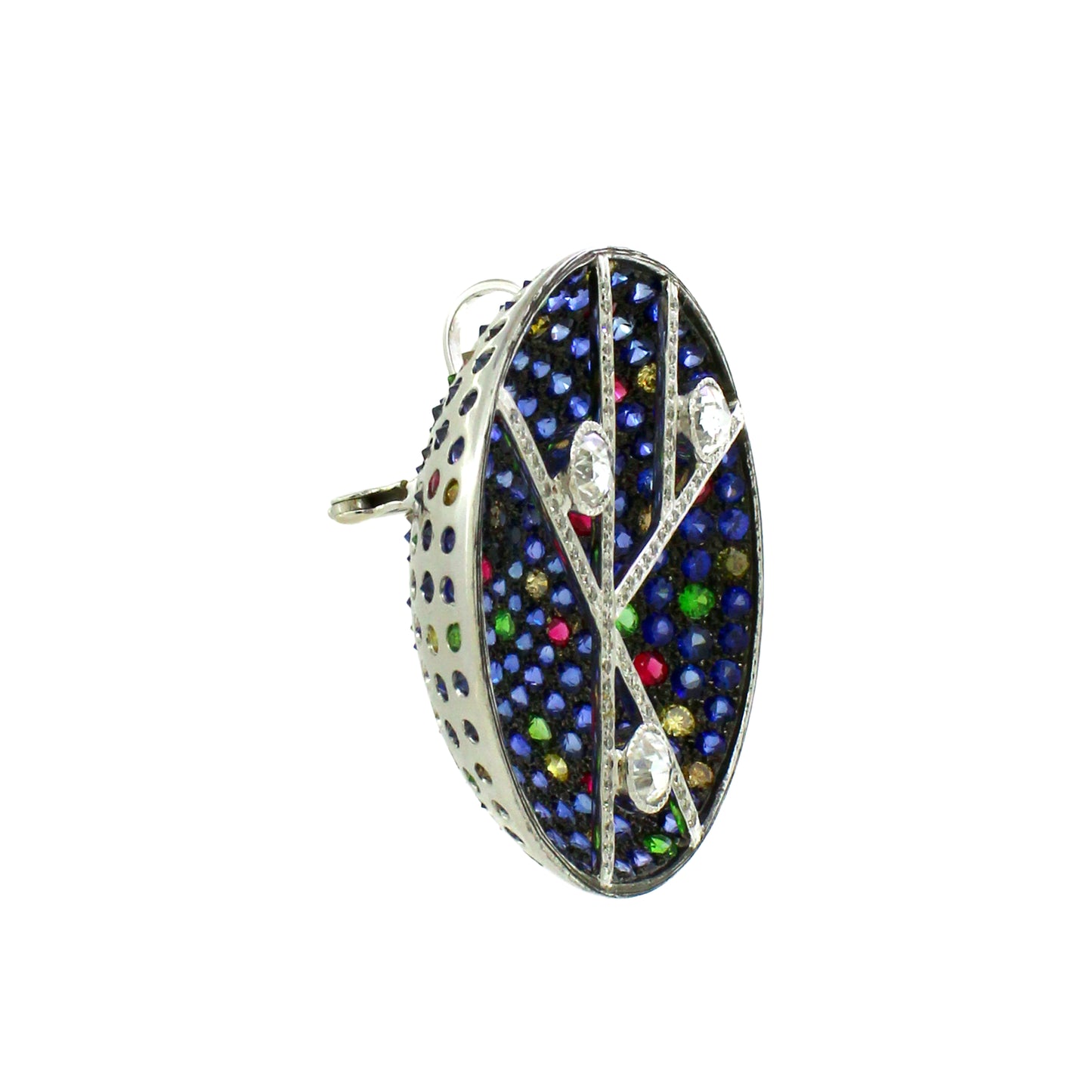2.67 ct Round Mix Color Diamond with Mix Color Diamond Brooch in 18K Gold