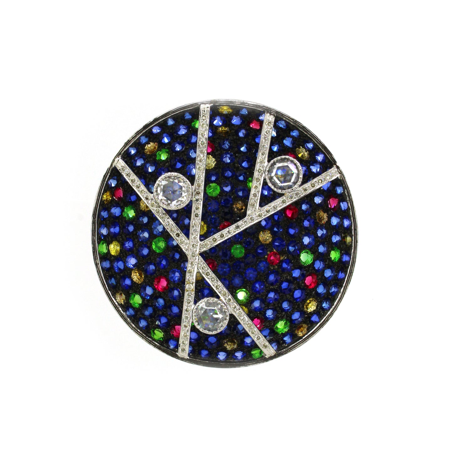 2.67 ct Round Mix Color Diamond with Mix Color Diamond Brooch in 18K Gold