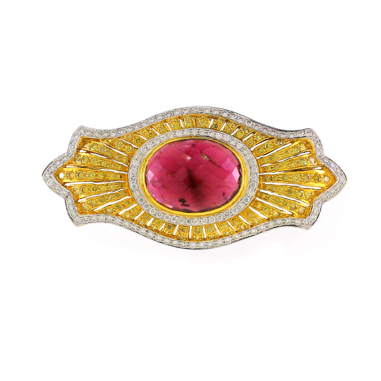 18K Gold Tourmaline Diamond Art Deco Brooch oval 18.07g