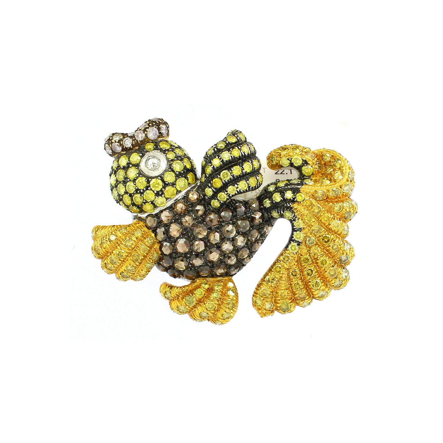 9.35 ct Round Mix Color Diamond Brooch in 18K Gold