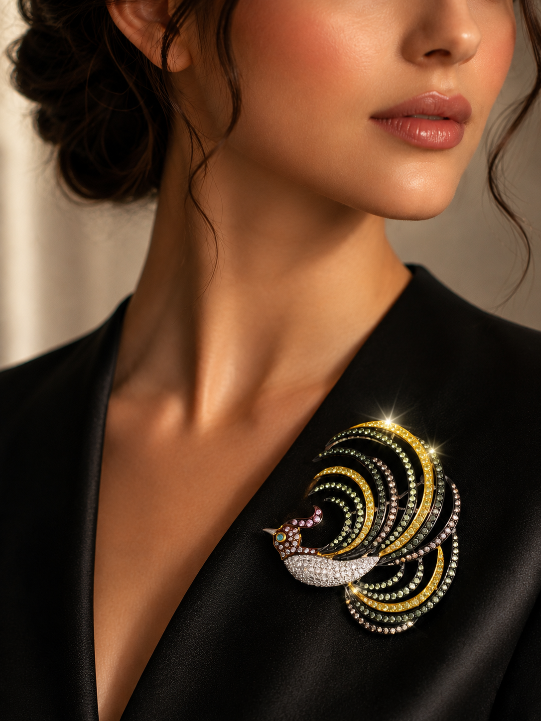 5.86 ct Round Mix Color Diamond Brooch in 18K Gold