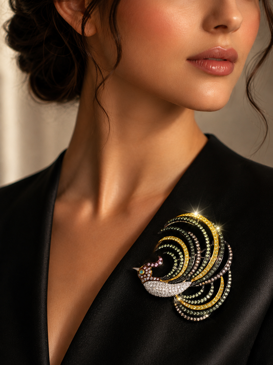 5.86 ct Round Mix Color Diamond Brooch in 18K Gold