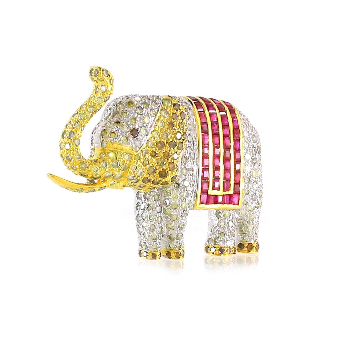 4.45 ct Round Ruby with Mix Color Diamond Brooch in 18K Gold