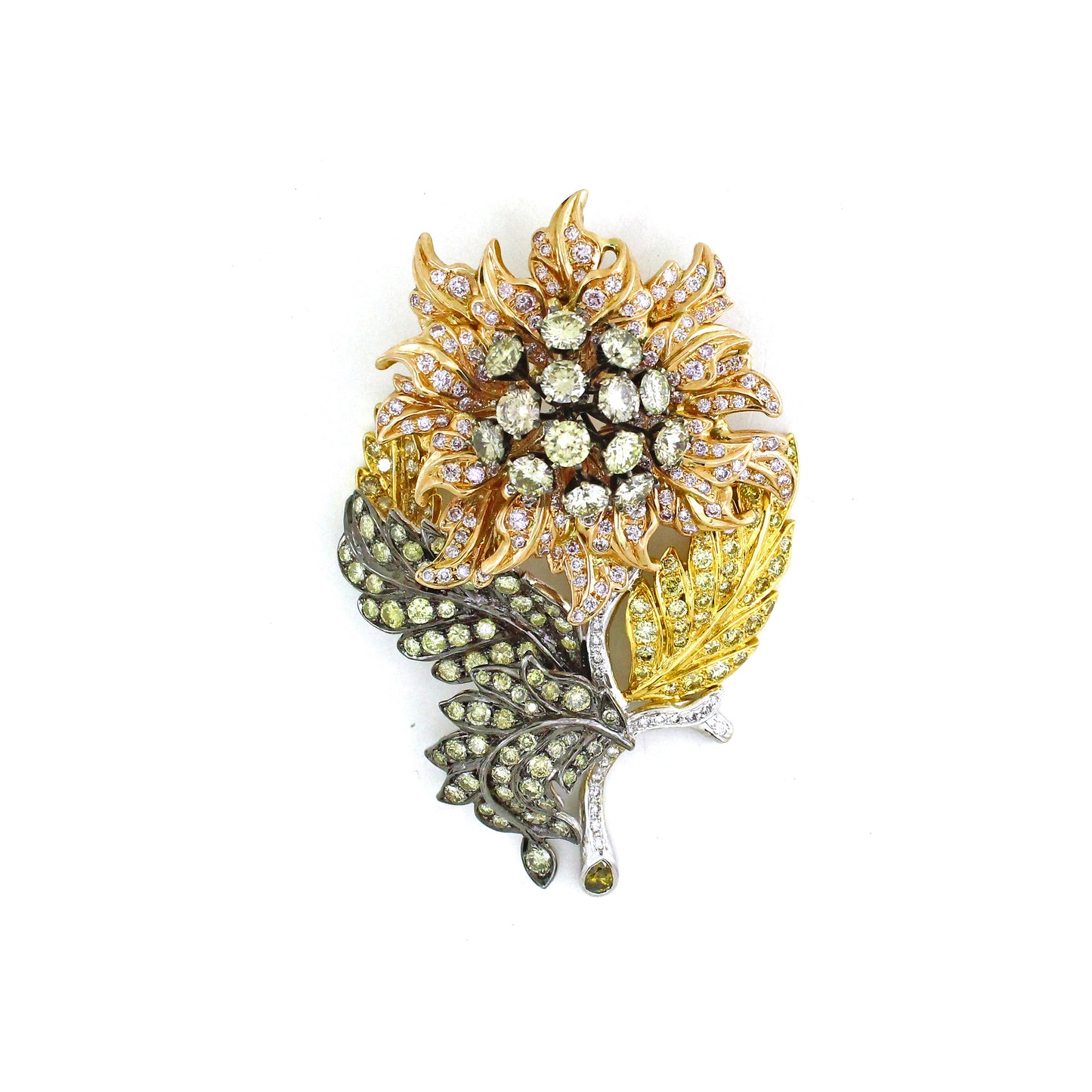 11.57 ct Round Pink Diamond Brooch in 18K Gold