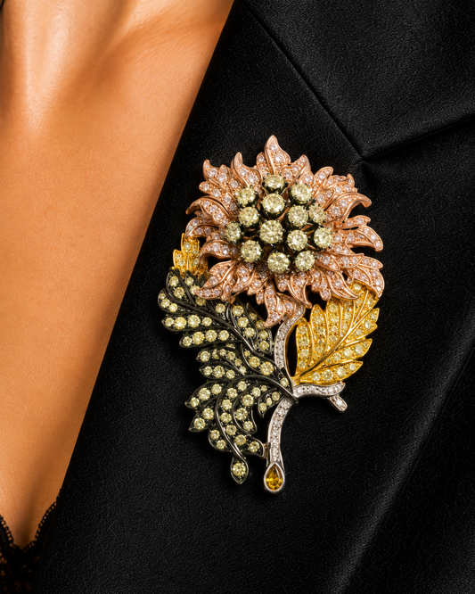 11.57 ct Round Pink Diamond Brooch in 18K Gold