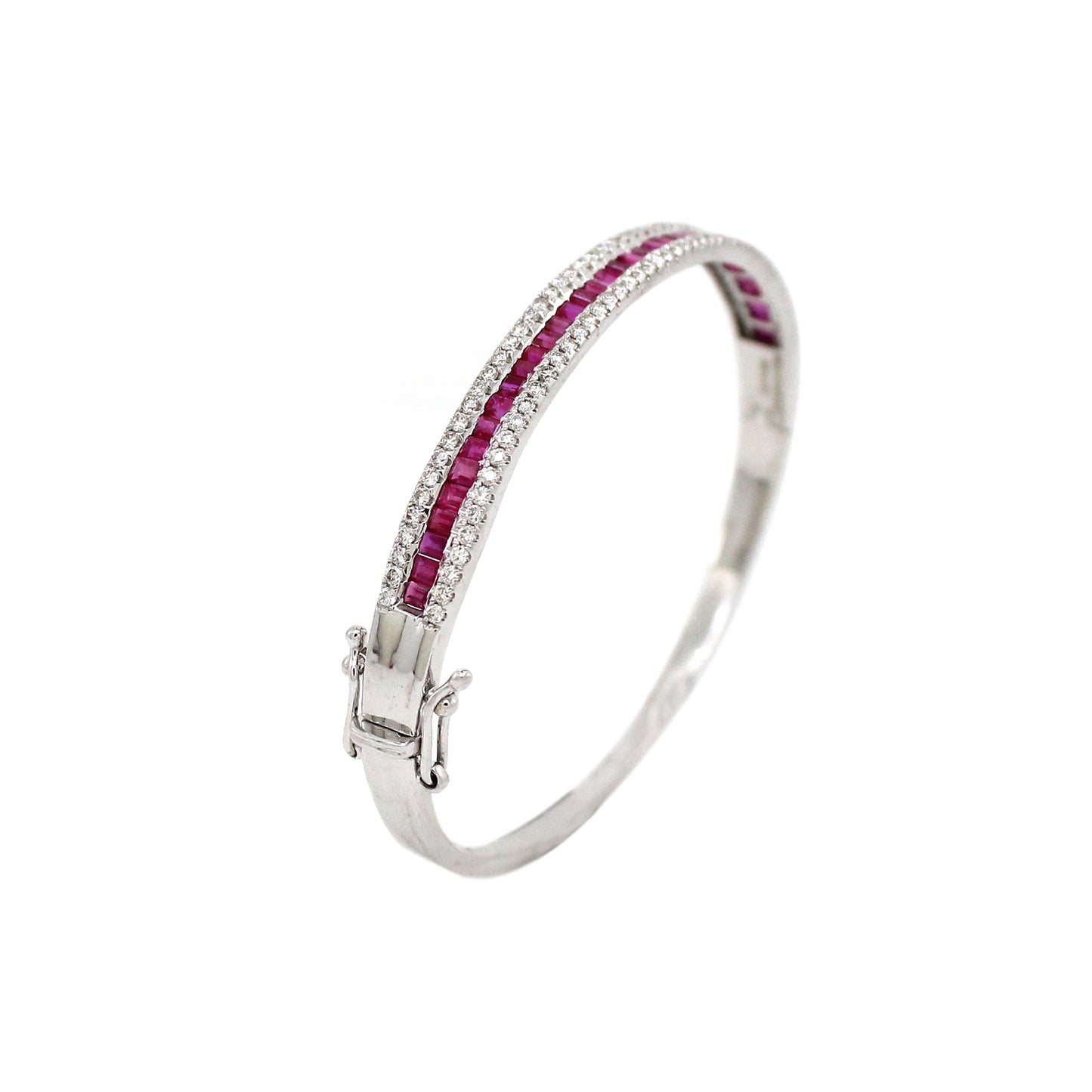 14K Gold Ruby and White Diamond Channel-Set Bangle