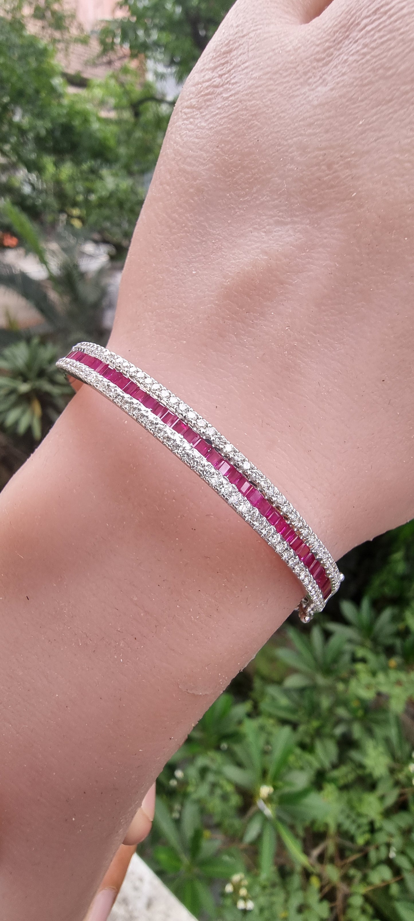 14K Gold Ruby and White Diamond Channel-Set Bangle