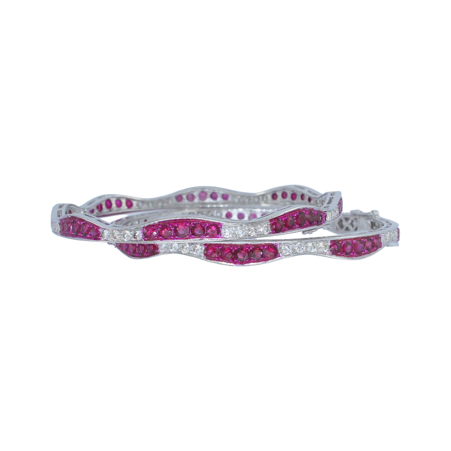 18K Gold Ruby White Diamond Modern Bangle