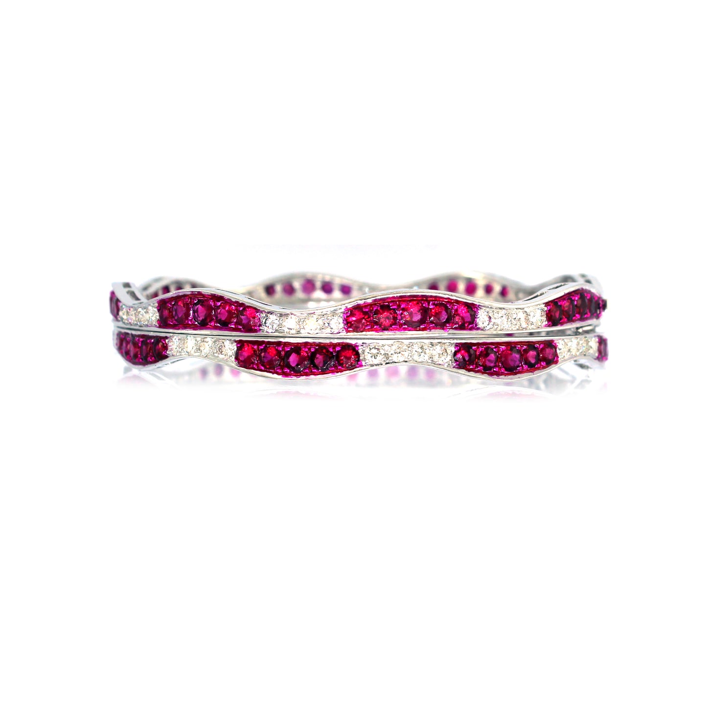 18K Gold Ruby White Diamond Modern Bangle