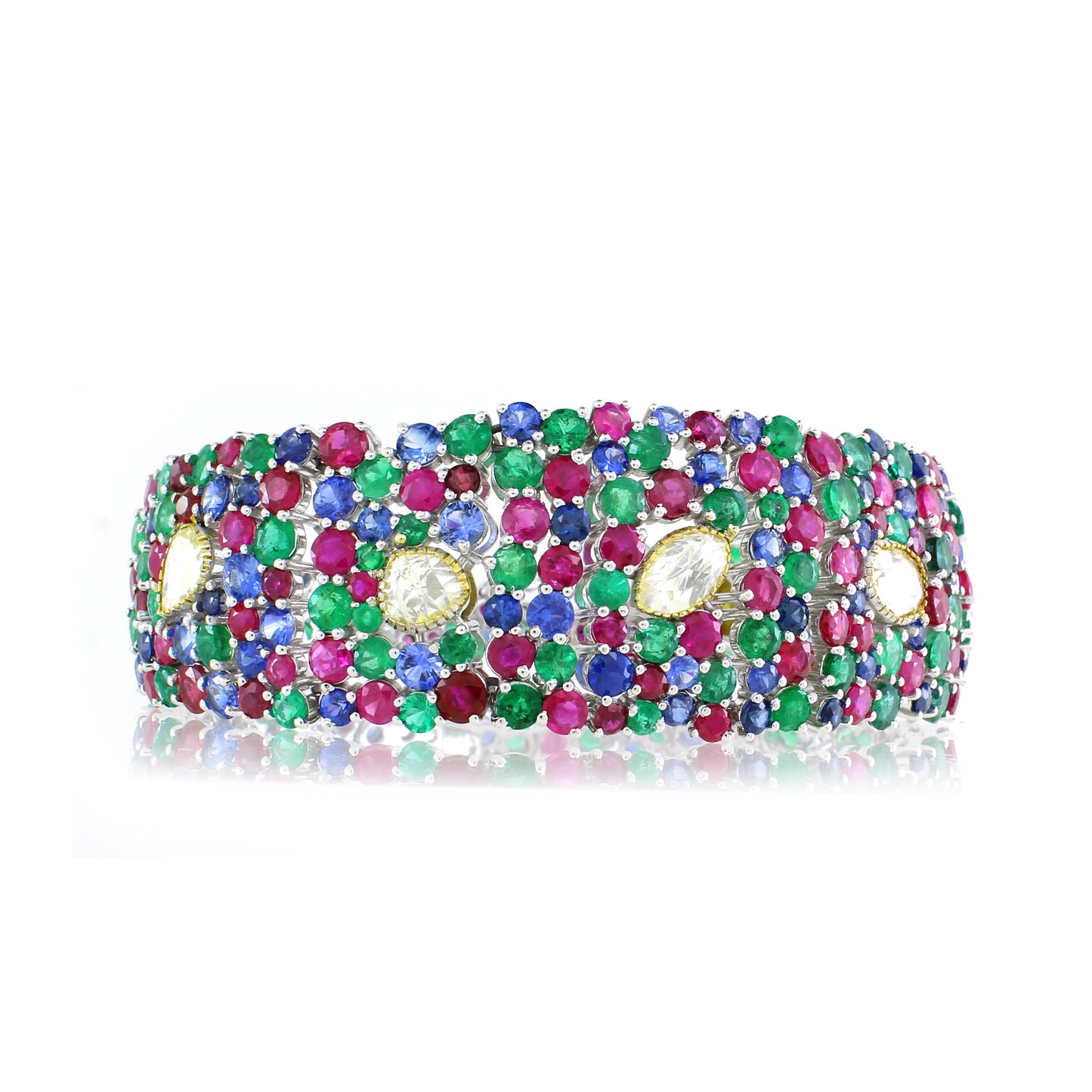 14K Emerald Ruby Sapphire Floral Bracelet