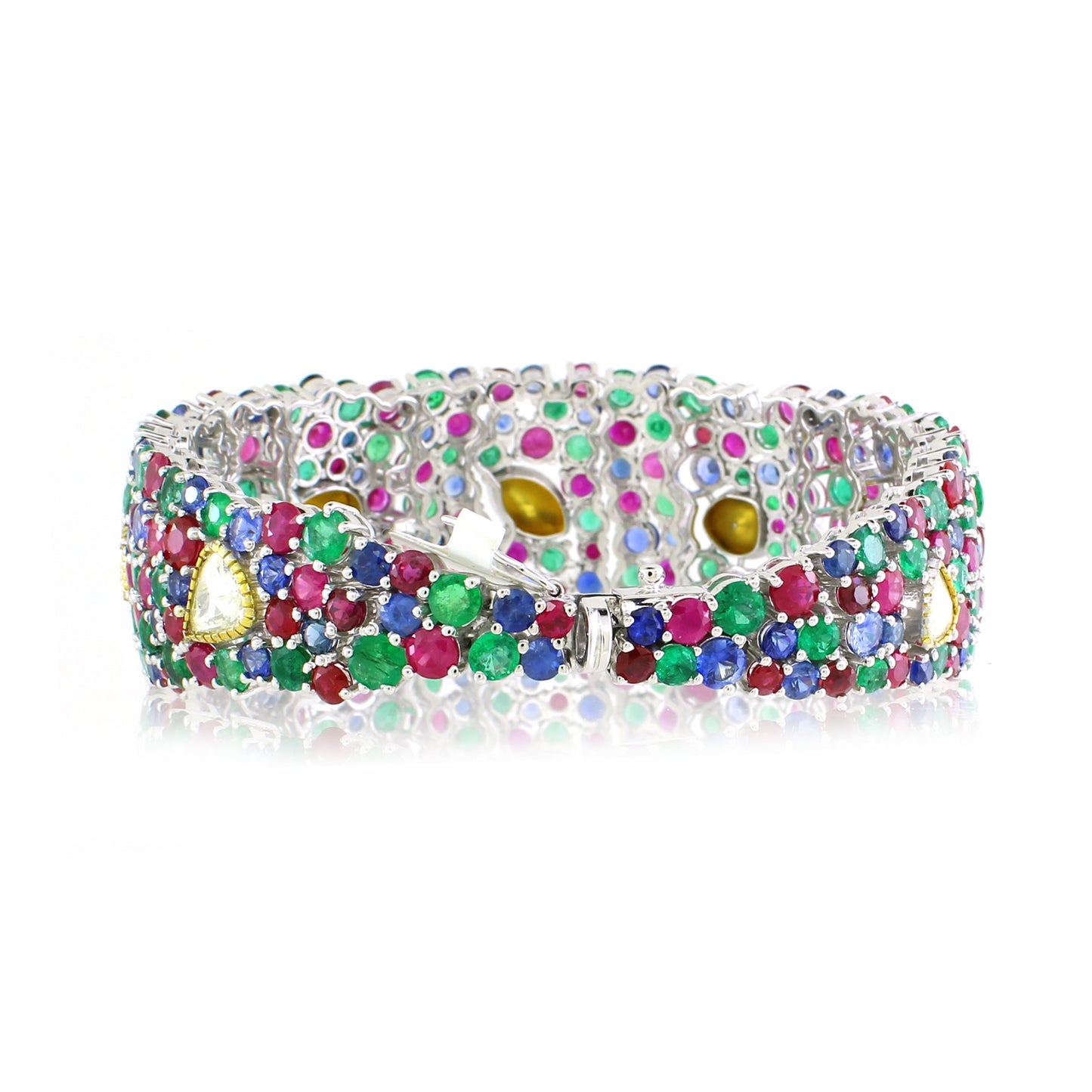 14K Emerald Ruby Sapphire Floral Bracelet
