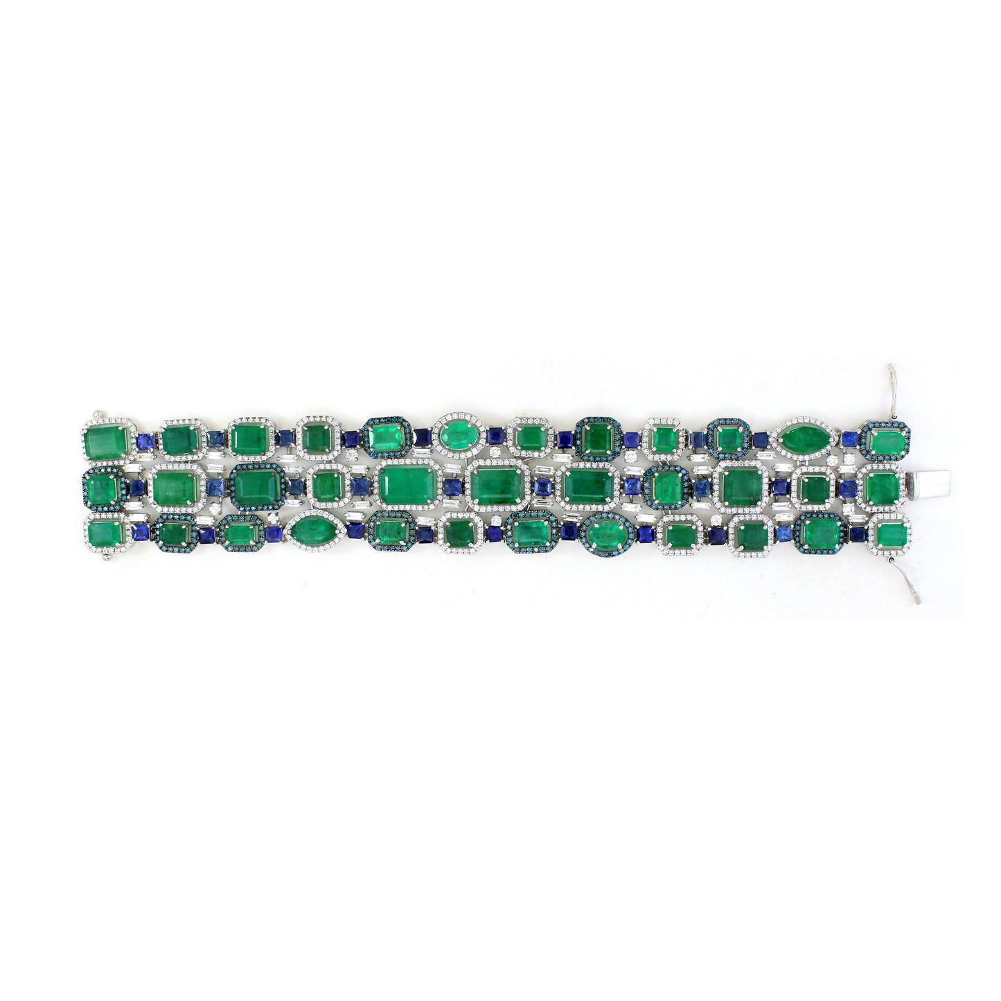 14K White Gold Emerald Sapphire Halo Bracelet
