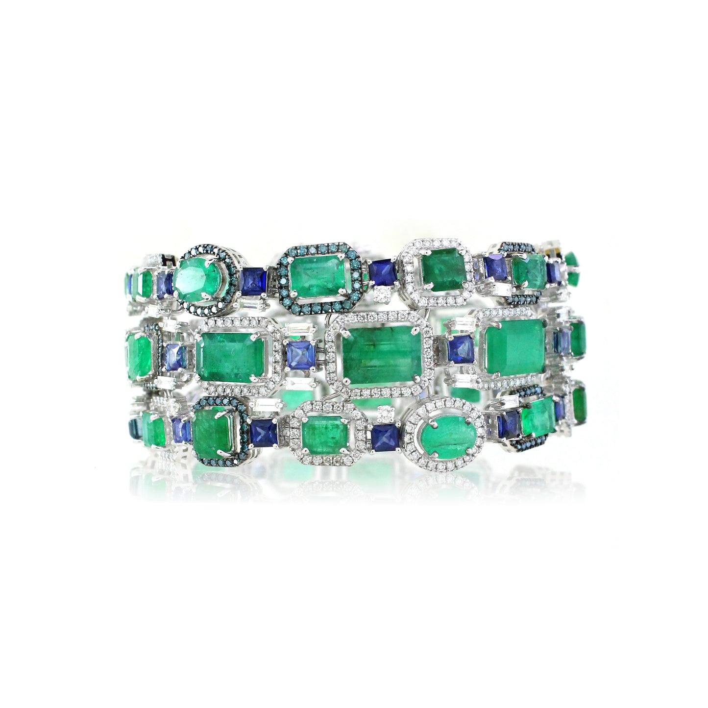 14K White Gold Emerald Sapphire Halo Bracelet