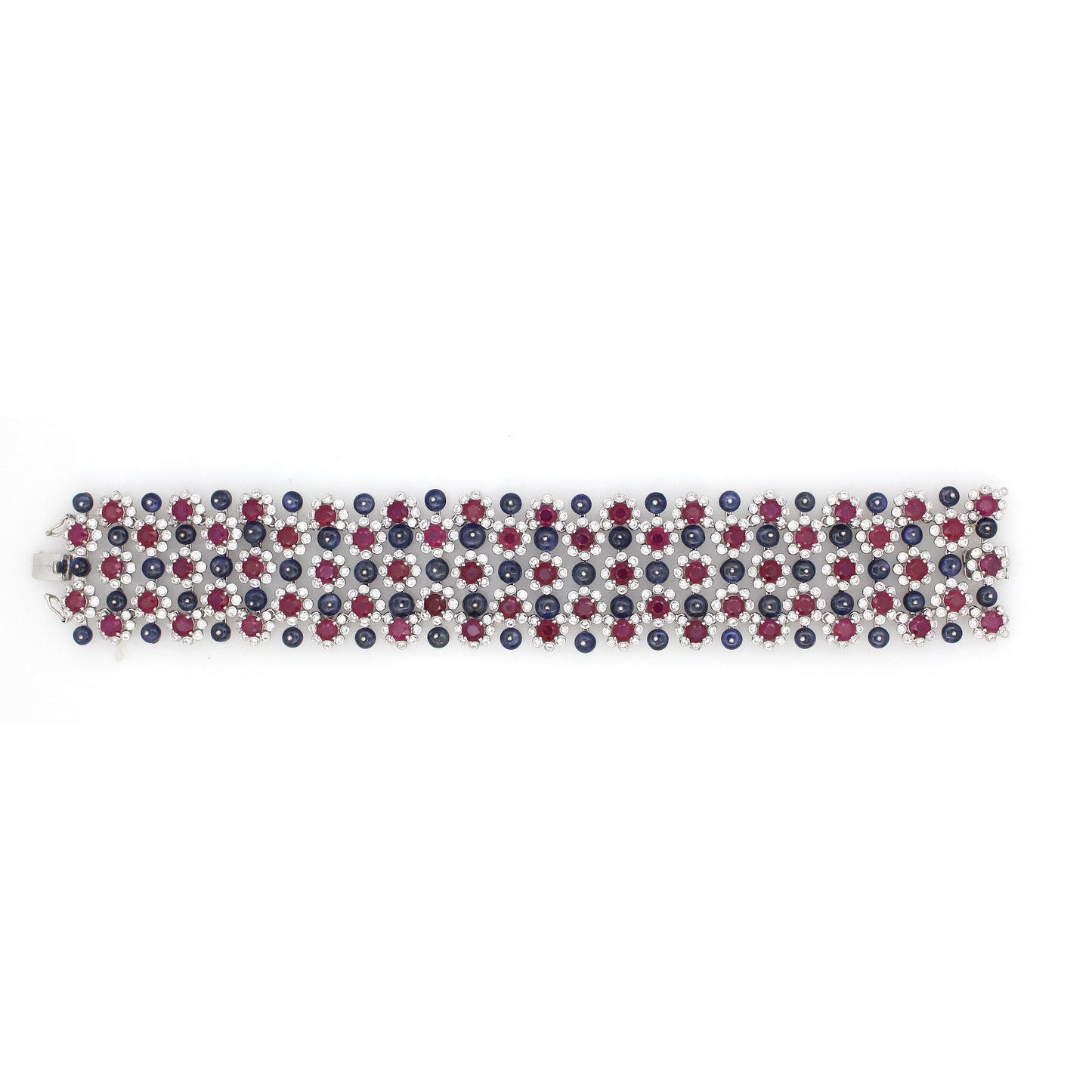 14K White Gold Ruby and Sapphire Floral Bracelet