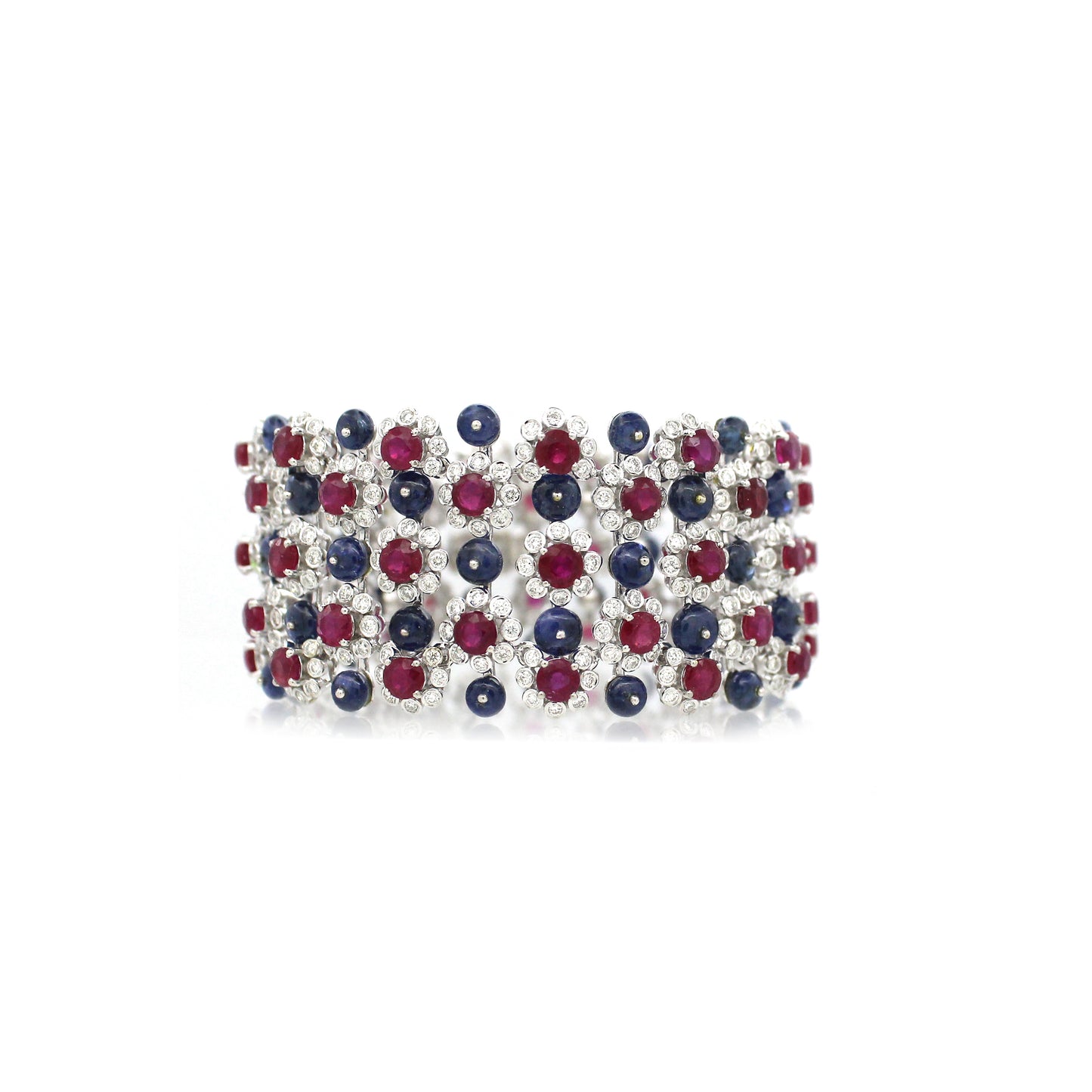 14K White Gold Ruby and Sapphire Floral Bracelet