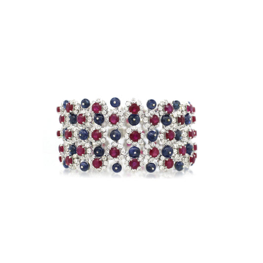 14K White Gold Ruby and Sapphire Floral Bracelet