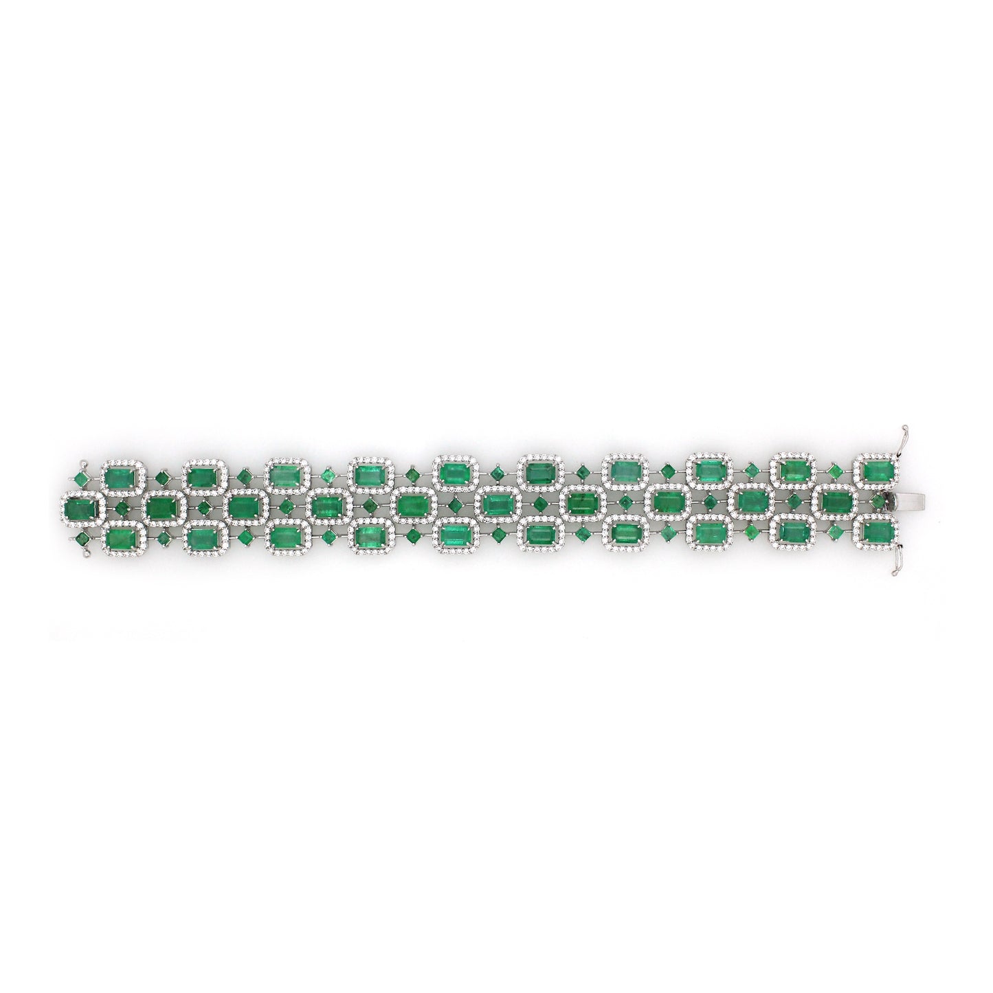 14K White Gold 3 Row Emerald  Bracelet