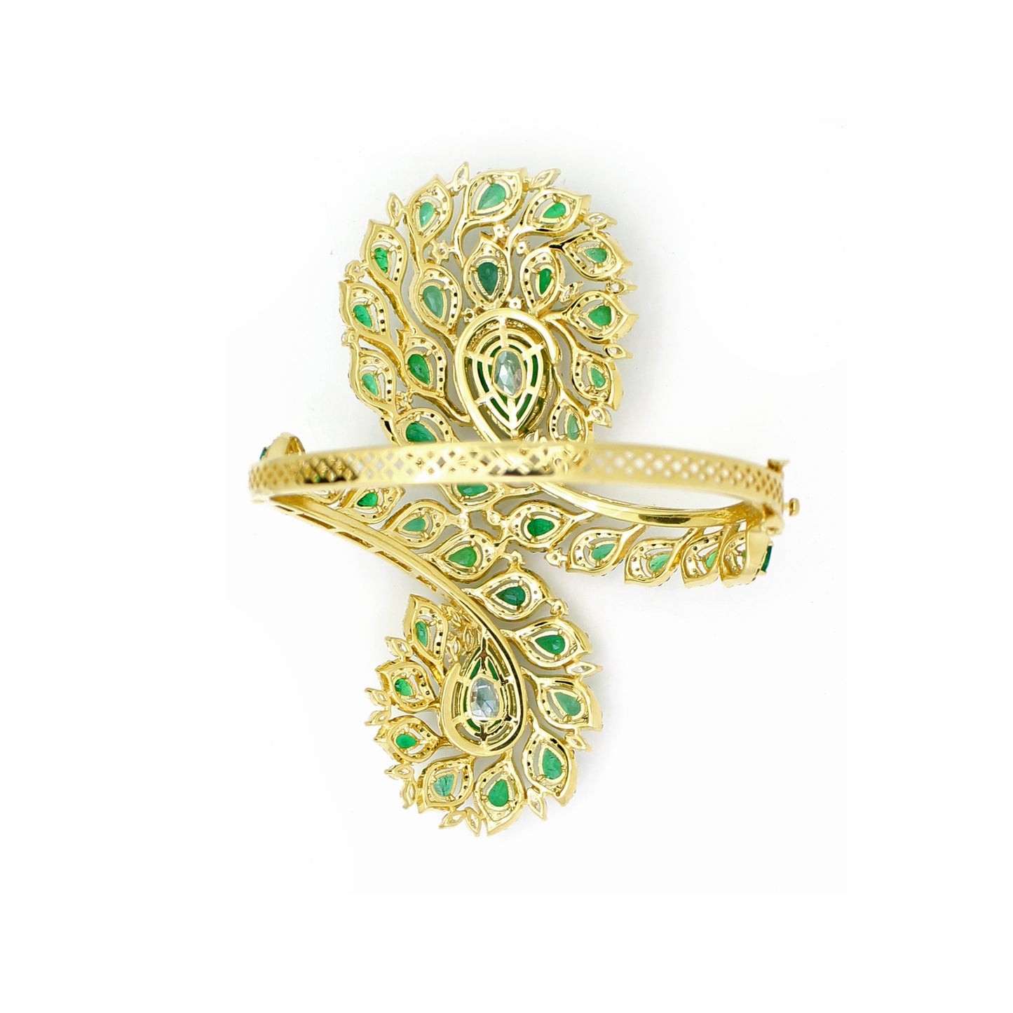 18K Gold Emerald & Diamond Floral Bracelet – Blue & Rose Cut Diamond Statement Design
