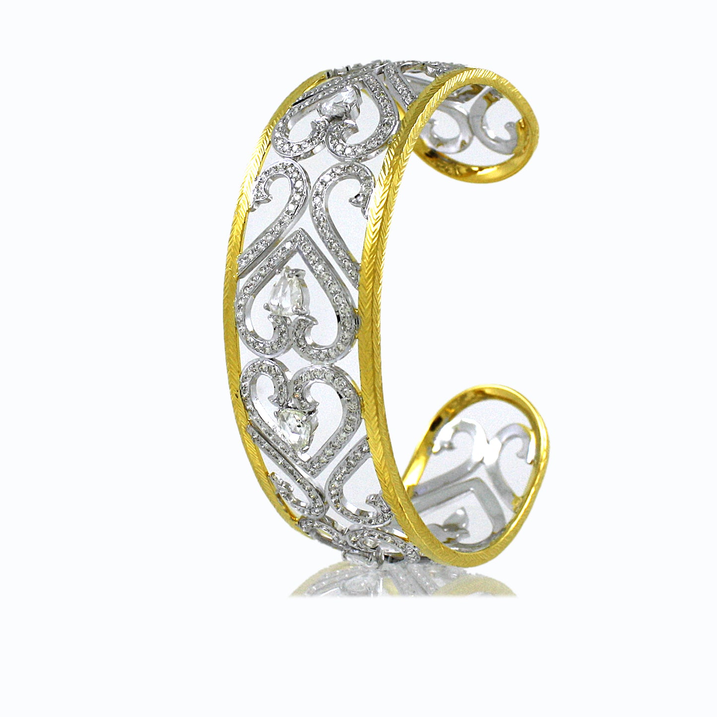 18K Gold White Diamond Filigree Cuff Bracelet