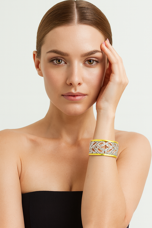 18K Gold White Diamond Filigree Cuff Bracelet